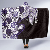 Monstera Plumeria Flowers Purple Hooded Blanket Polynesian Pattern