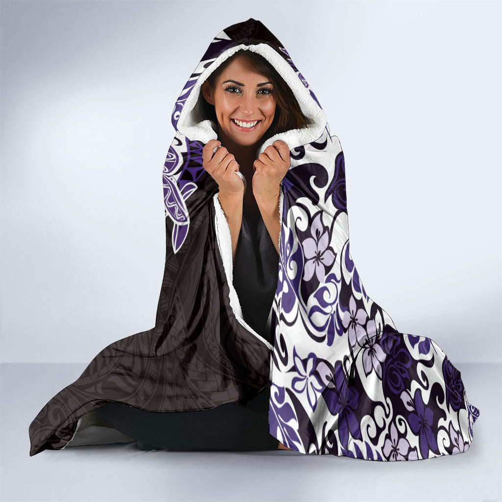 Monstera Plumeria Flowers Purple Hooded Blanket Polynesian Pattern