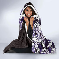 Monstera Plumeria Flowers Purple Hooded Blanket Polynesian Pattern