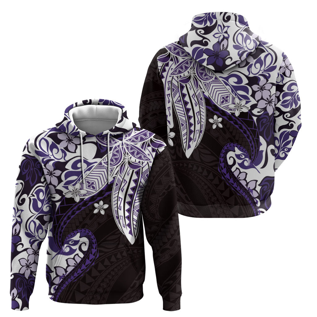 Monstera Plumeria Flowers Purple Hoodie Polynesian Pattern