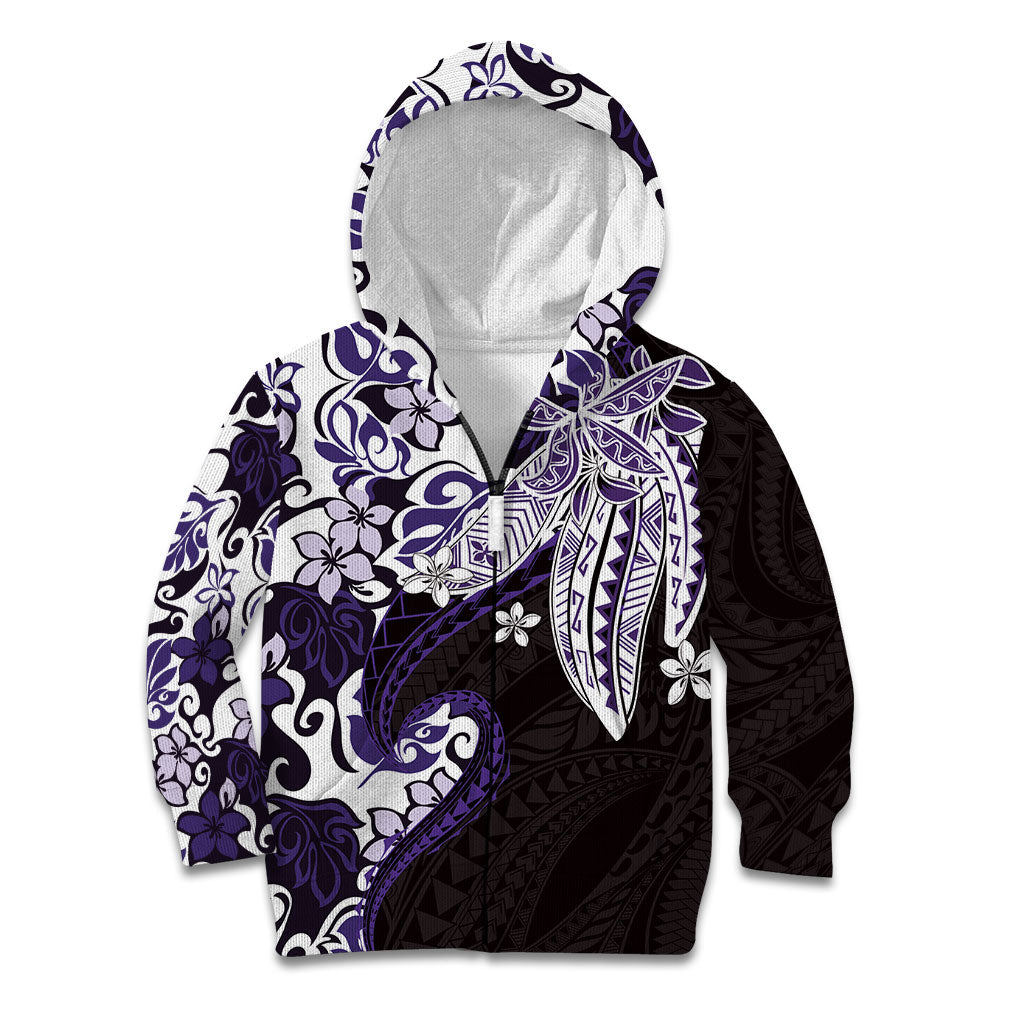 Monstera Plumeria Flowers Purple Kid Hoodie Polynesian Pattern LT01 Zip Hoodie Purple - Polynesian Pride