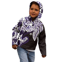 Monstera Plumeria Flowers Purple Kid Hoodie Polynesian Pattern LT01 - Polynesian Pride