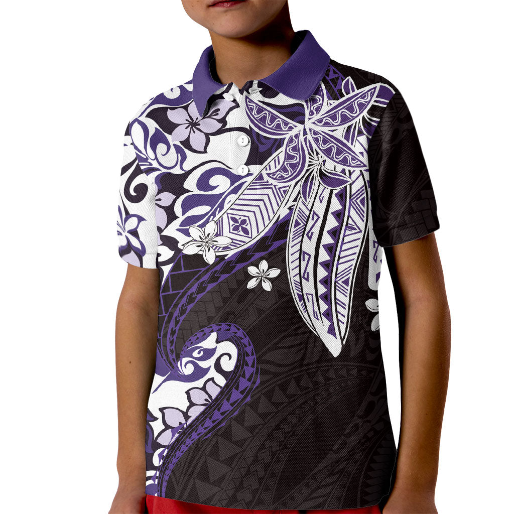 Monstera Plumeria Flowers Purple Kid Polo Shirt Polynesian Pattern LT01 Kid Purple - Polynesian Pride