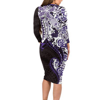 Monstera Plumeria Flowers Purple Long Sleeve Bodycon Dress Polynesian Pattern LT01 - Polynesian Pride