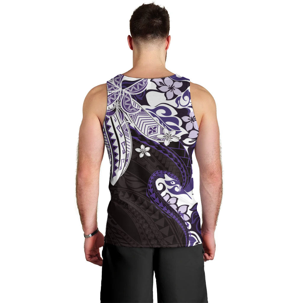 Monstera Plumeria Flowers Purple Men Tank Top Polynesian Pattern