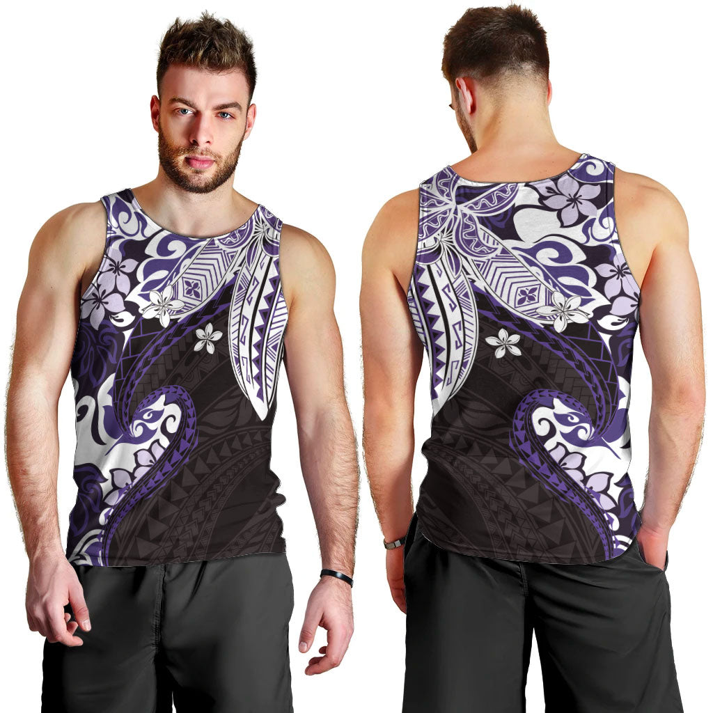 Monstera Plumeria Flowers Purple Men Tank Top Polynesian Pattern