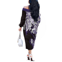 Monstera Plumeria Flowers Purple Off The Shoulder Long Sleeve Dress Polynesian Pattern LT01 - Polynesian Pride