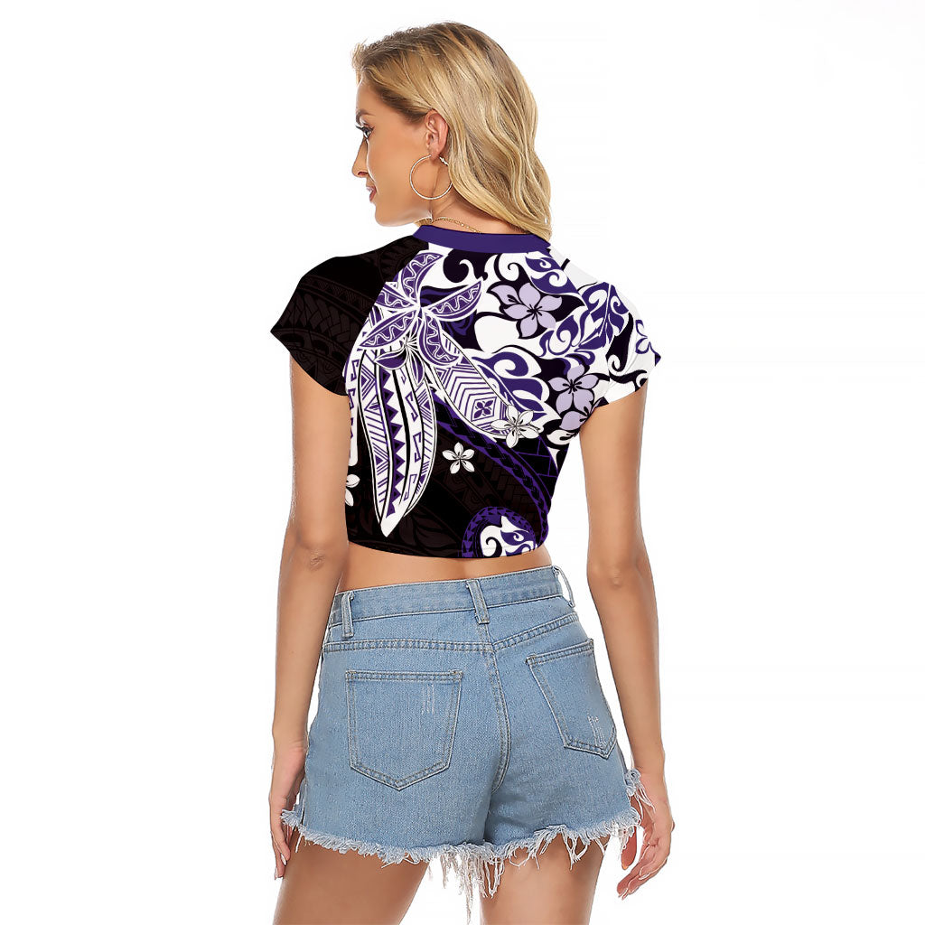 Monstera Plumeria Flowers Purple Raglan Cropped T Shirt Polynesian Pattern