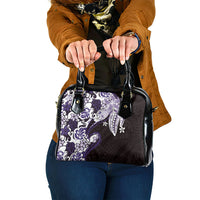 Monstera Plumeria Flowers Purple Shoulder Handbag Polynesian Pattern