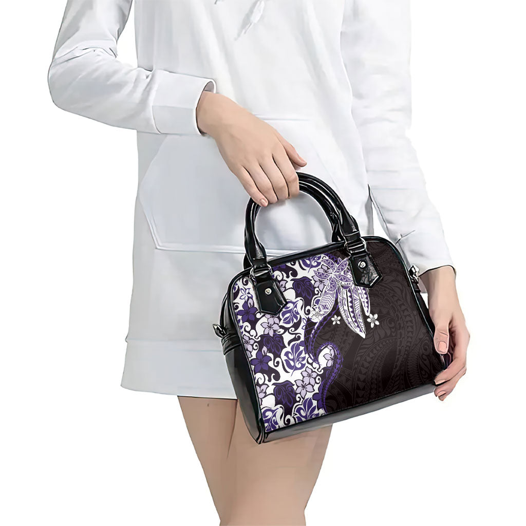 Monstera Plumeria Flowers Purple Shoulder Handbag Polynesian Pattern