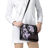 Monstera Plumeria Flowers Purple Shoulder Handbag Polynesian Pattern