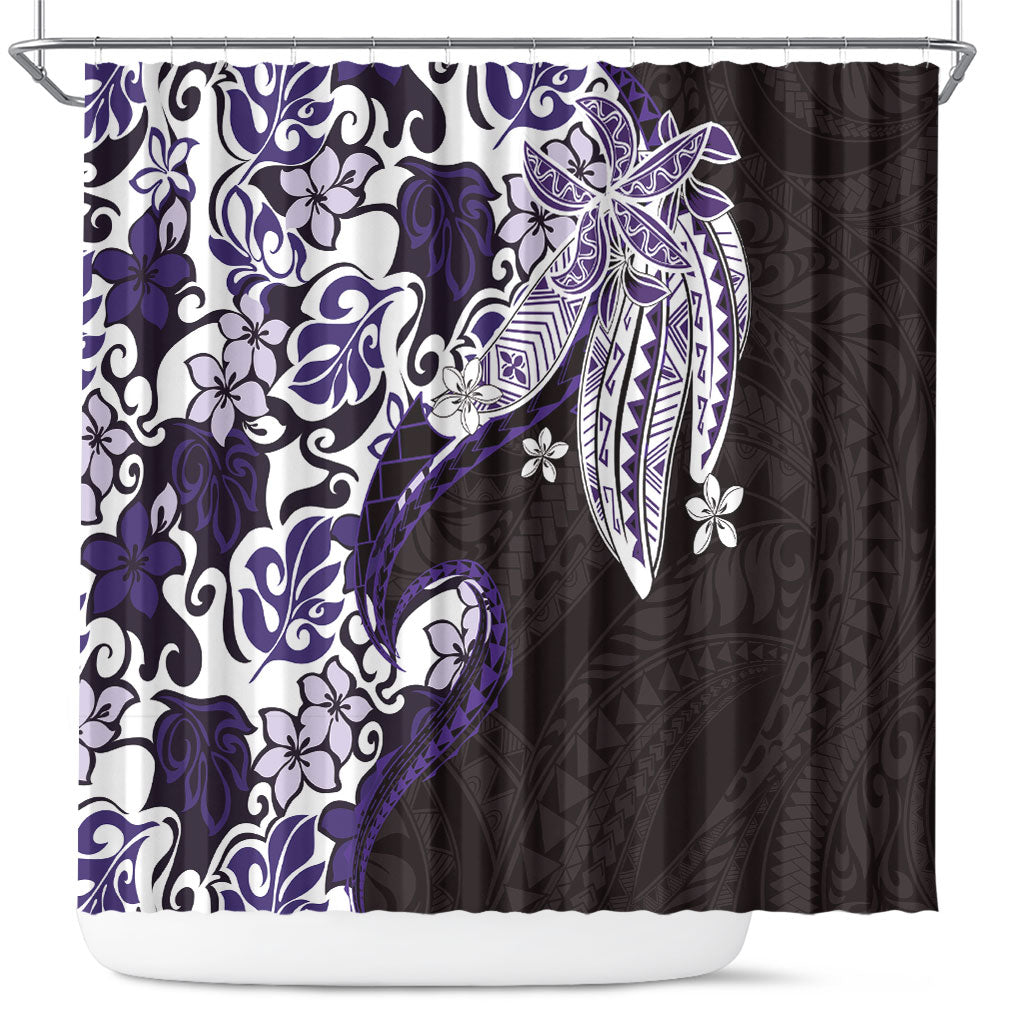 Monstera Plumeria Flowers Purple Shower Curtain Polynesian Pattern