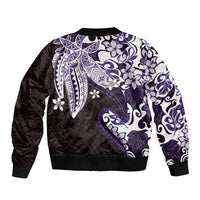 Monstera Plumeria Flowers Purple Sleeve Zip Bomber Jacket Polynesian Pattern