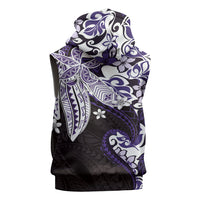 Monstera Plumeria Flowers Purple Sleeveless Hoodie Polynesian Pattern
