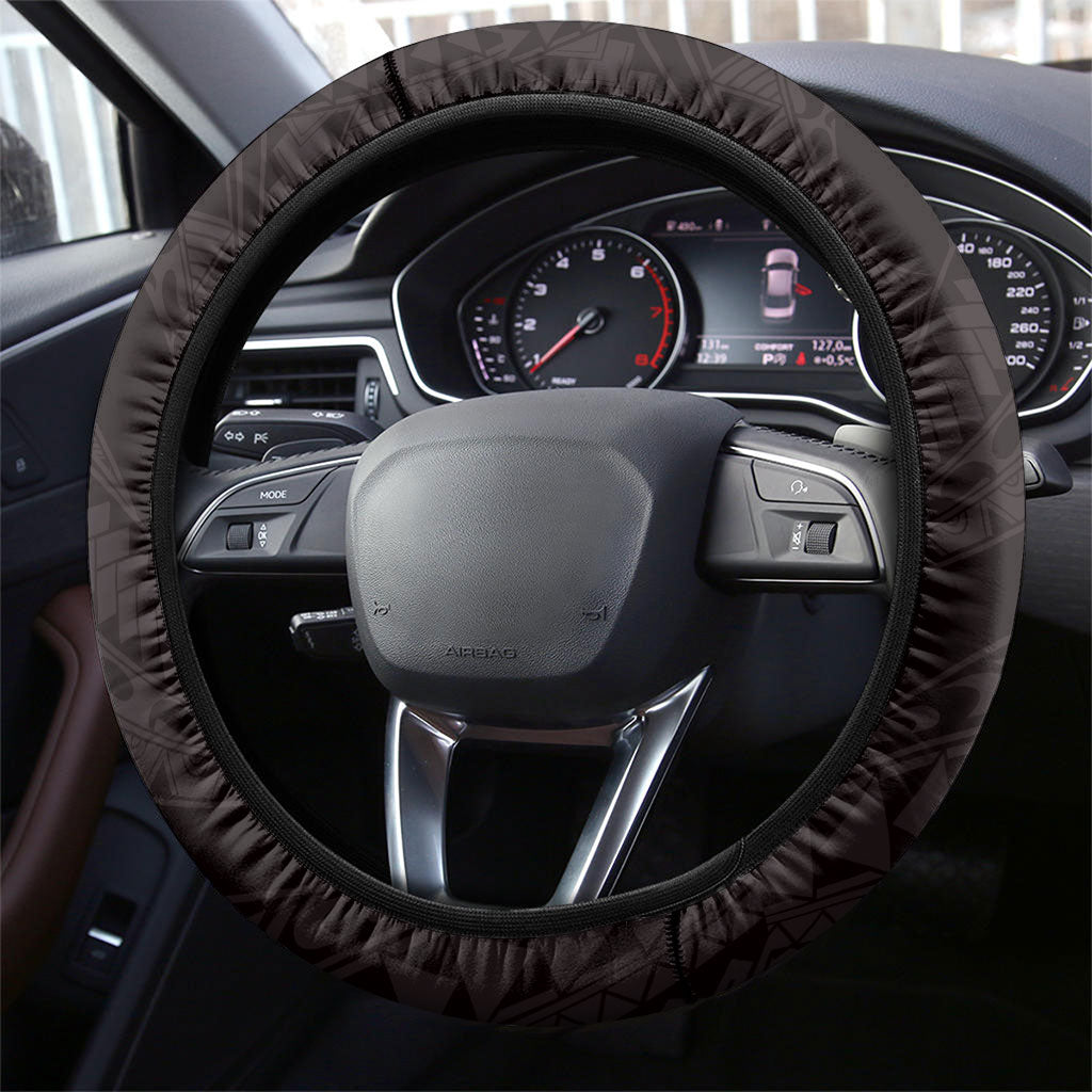Monstera Plumeria Flowers Purple Steering Wheel Cover Polynesian Pattern