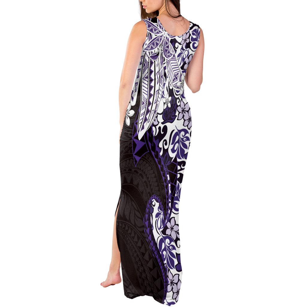 Monstera Plumeria Flowers Purple Tank Maxi Dress Polynesian Pattern