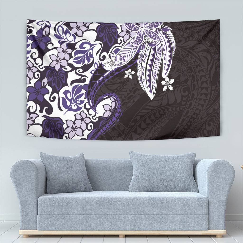 Monstera Plumeria Flowers Purple Tapestry Polynesian Pattern