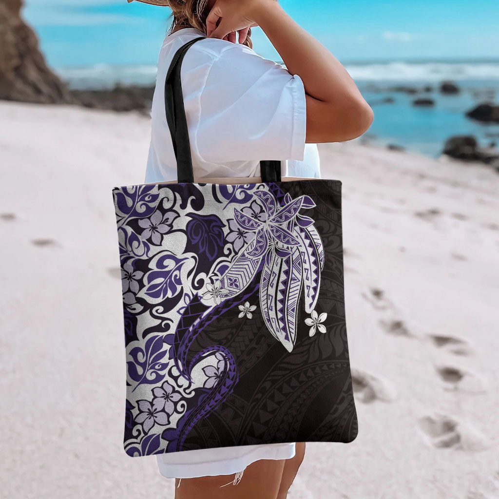 Monstera Plumeria Flowers Purple Tote Bag Polynesian Pattern LT01 - Polynesian Pride