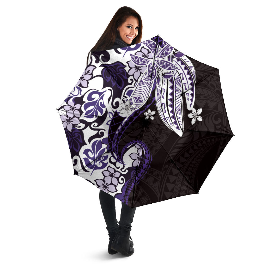 Monstera Plumeria Flowers Purple Umbrella Polynesian Pattern