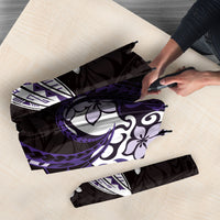 Monstera Plumeria Flowers Purple Umbrella Polynesian Pattern