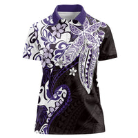 Monstera Plumeria Flowers Purple Women Polo Shirt Polynesian Pattern