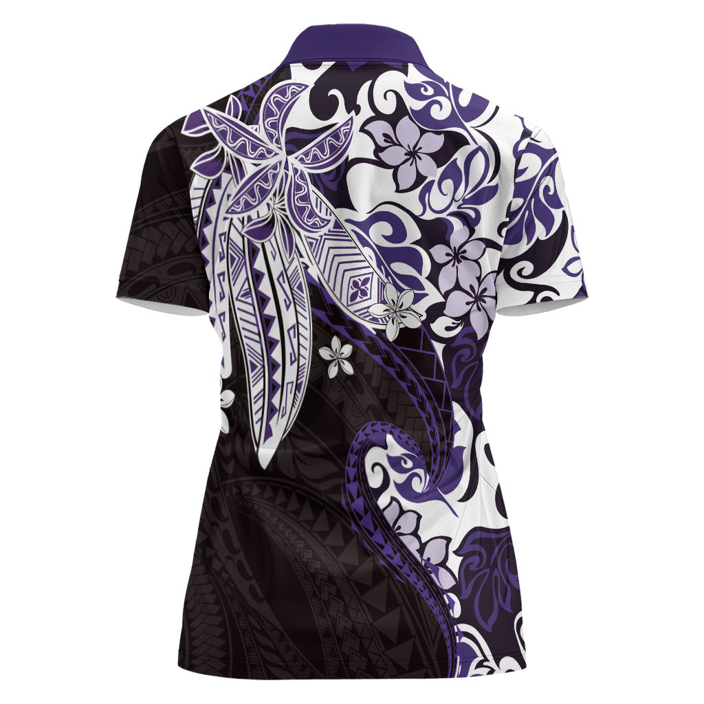 Monstera Plumeria Flowers Purple Women Polo Shirt Polynesian Pattern