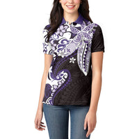Monstera Plumeria Flowers Purple Women Polo Shirt Polynesian Pattern
