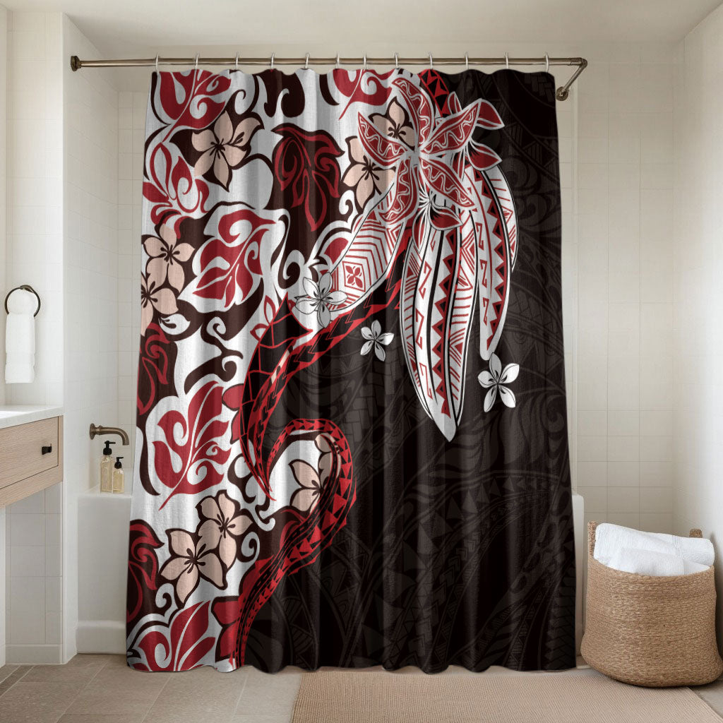 Monstera Plumeria Flowers Red Bathroom Set Polynesian Pattern