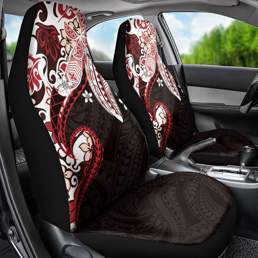 Monstera Plumeria Flowers Red Car Seat Cover Polynesian Pattern