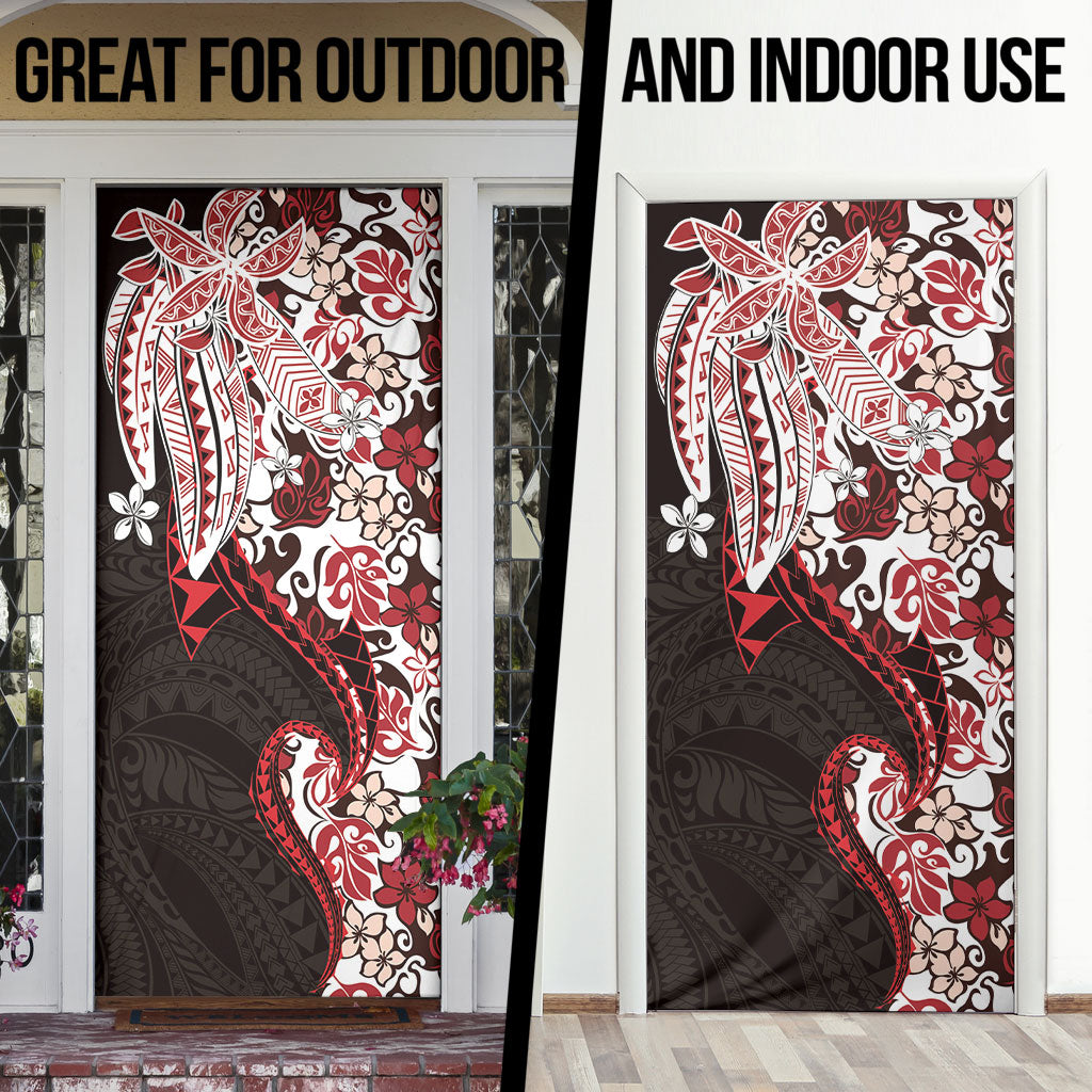 Monstera Plumeria Flowers Red Door Cover Polynesian Pattern LT01 - Polynesian Pride