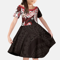 Monstera Plumeria Flowers Red Family Matching Off Shoulder Maxi Dress and Hawaiian Shirt Polynesian Pattern LT01 Daughter's Dress Red - Polynesian Pride