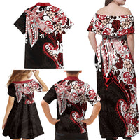 Monstera Plumeria Flowers Red Family Matching Off Shoulder Maxi Dress and Hawaiian Shirt Polynesian Pattern LT01 - Polynesian Pride