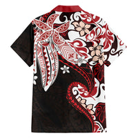 Monstera Plumeria Flowers Red Family Matching Off Shoulder Maxi Dress and Hawaiian Shirt Polynesian Pattern LT01 - Polynesian Pride
