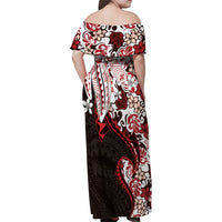 Monstera Plumeria Flowers Red Family Matching Off Shoulder Maxi Dress and Hawaiian Shirt Polynesian Pattern LT01 - Polynesian Pride