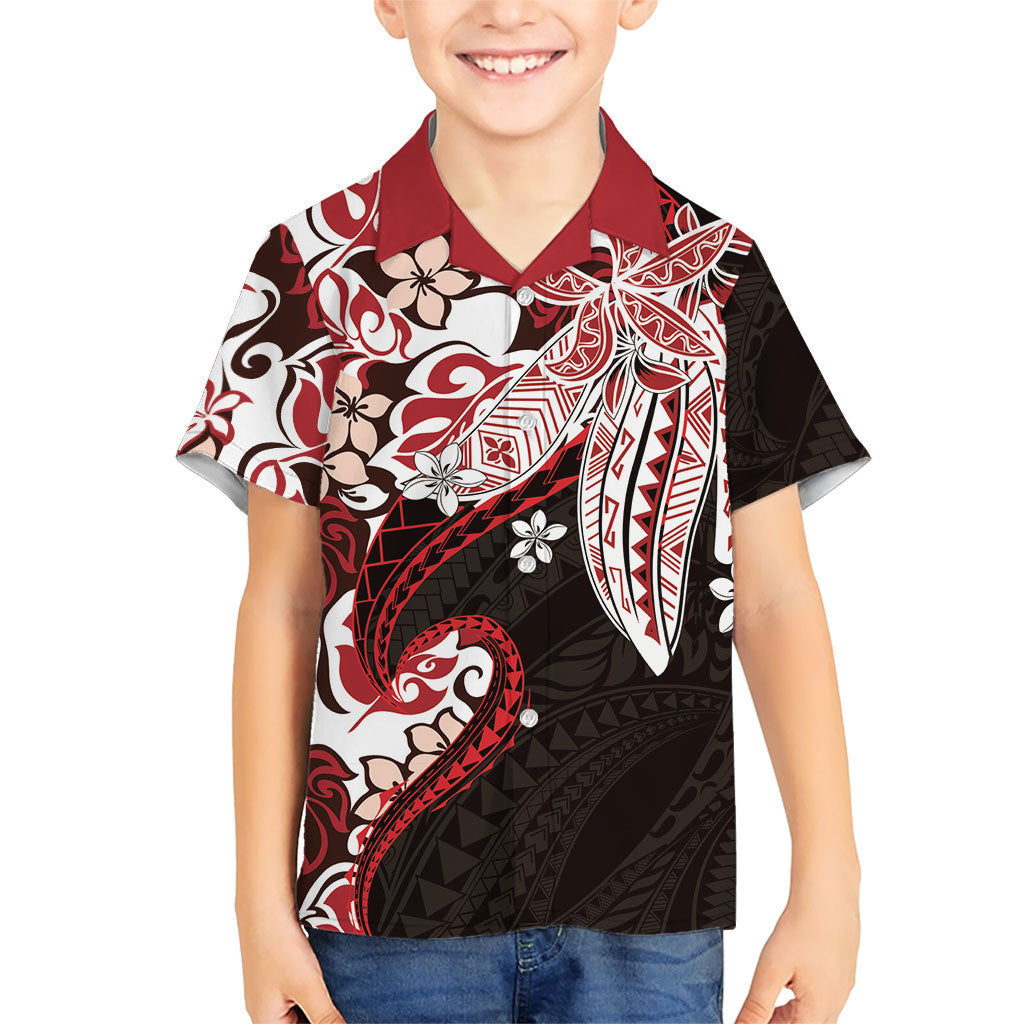 Monstera Plumeria Flowers Red Family Matching Off Shoulder Maxi Dress and Hawaiian Shirt Polynesian Pattern LT01 Son's Shirt Red - Polynesian Pride