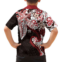 Monstera Plumeria Flowers Red Family Matching Off Shoulder Short Dress and Hawaiian Shirt Polynesian Pattern LT01 - Polynesian Pride