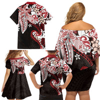 Monstera Plumeria Flowers Red Family Matching Off Shoulder Short Dress and Hawaiian Shirt Polynesian Pattern LT01 - Polynesian Pride