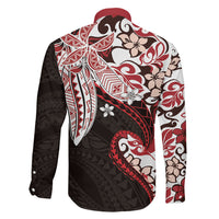 Monstera Plumeria Flowers Red Family Matching Off Shoulder Short Dress and Hawaiian Shirt Polynesian Pattern LT01 - Polynesian Pride