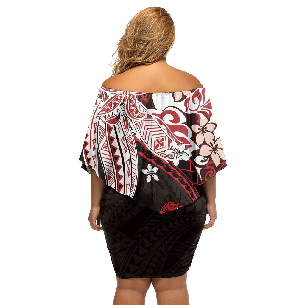 Monstera Plumeria Flowers Red Family Matching Off Shoulder Short Dress and Hawaiian Shirt Polynesian Pattern LT01 - Polynesian Pride