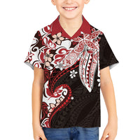 Monstera Plumeria Flowers Red Family Matching Off Shoulder Short Dress and Hawaiian Shirt Polynesian Pattern LT01 Son's Shirt Red - Polynesian Pride