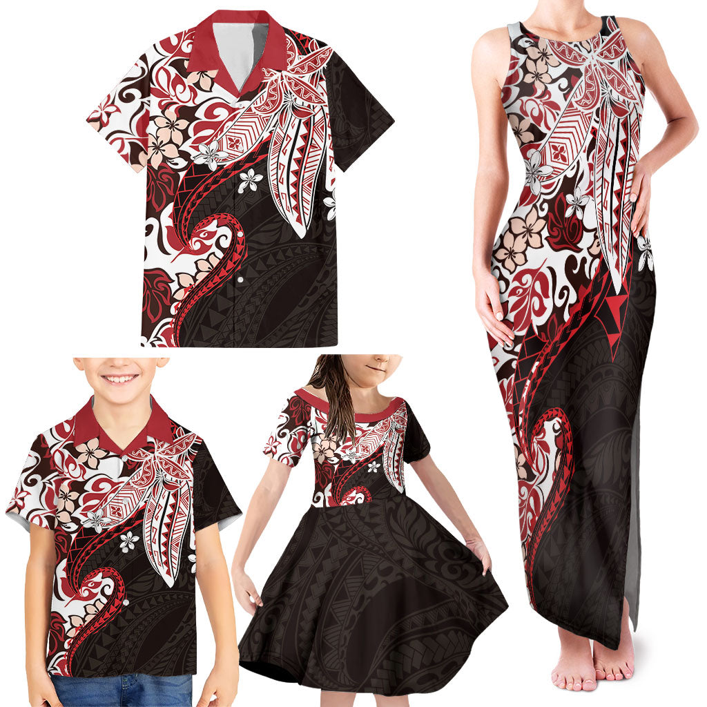 Monstera Plumeria Flowers Red Family Matching Tank Maxi Dress and Hawaiian Shirt Polynesian Pattern LT01 - Polynesian Pride