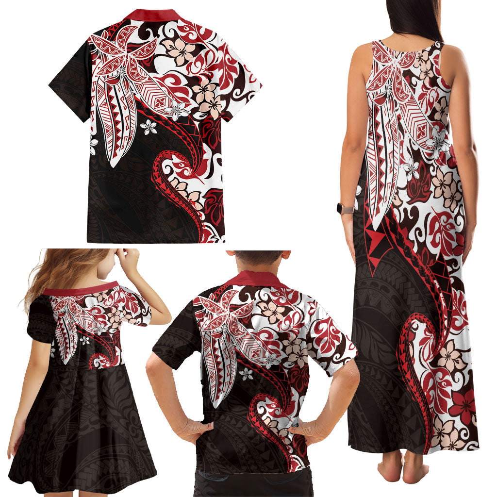 Monstera Plumeria Flowers Red Family Matching Tank Maxi Dress and Hawaiian Shirt Polynesian Pattern LT01 - Polynesian Pride