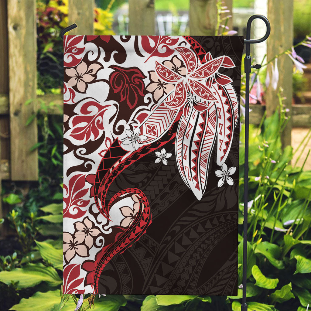 Monstera Plumeria Flowers Red Garden Flag Polynesian Pattern LT01 Garden Flag Red - Polynesian Pride