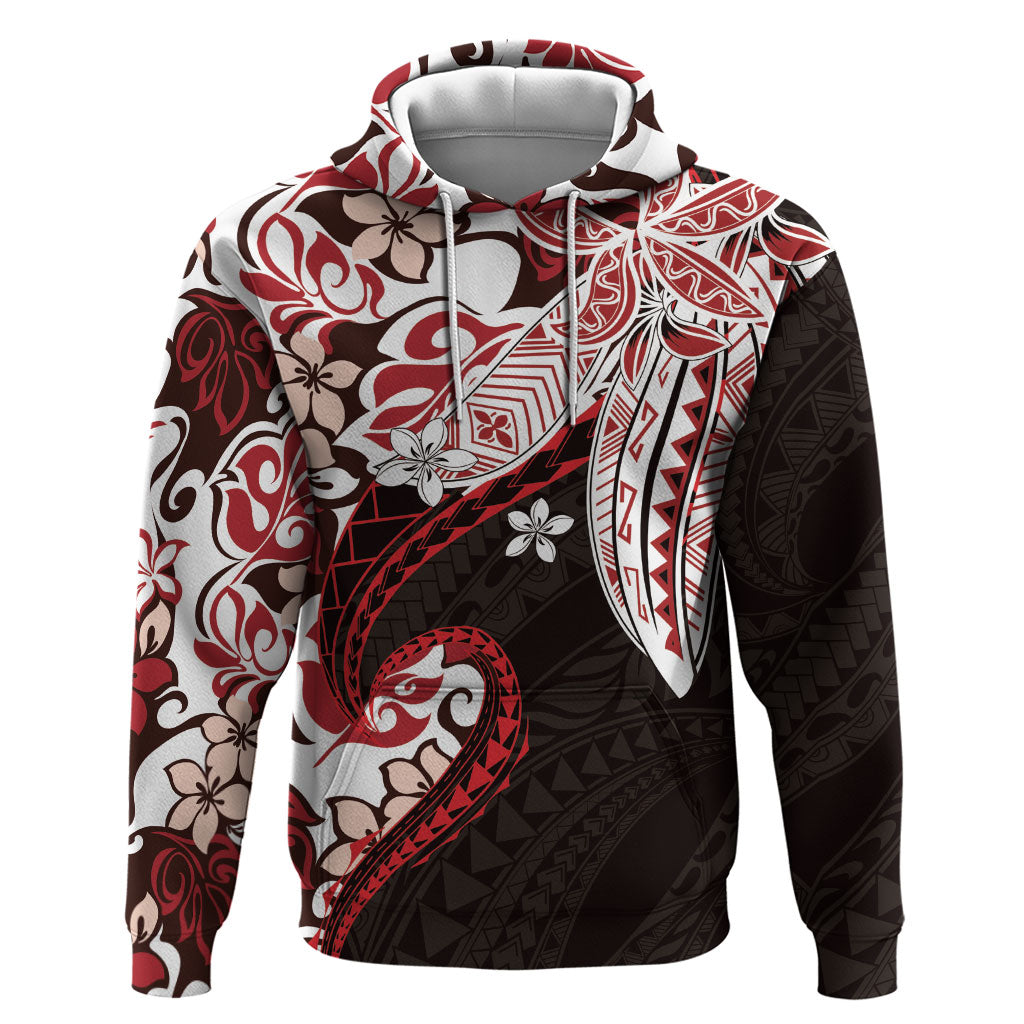 Monstera Plumeria Flowers Red Hoodie Polynesian Pattern LT01 Pullover Hoodie Red - Polynesian Pride