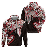 Monstera Plumeria Flowers Red Hoodie Polynesian Pattern LT01 - Polynesian Pride