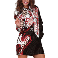 Monstera Plumeria Flowers Red Hoodie Dress Polynesian Pattern