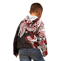 Monstera Plumeria Flowers Red Kid Hoodie Polynesian Pattern