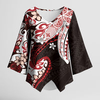 Monstera Plumeria Flowers Red Kimono Sleeve Blouse Polynesian Pattern