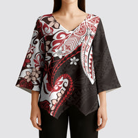 Monstera Plumeria Flowers Red Kimono Sleeve Blouse Polynesian Pattern