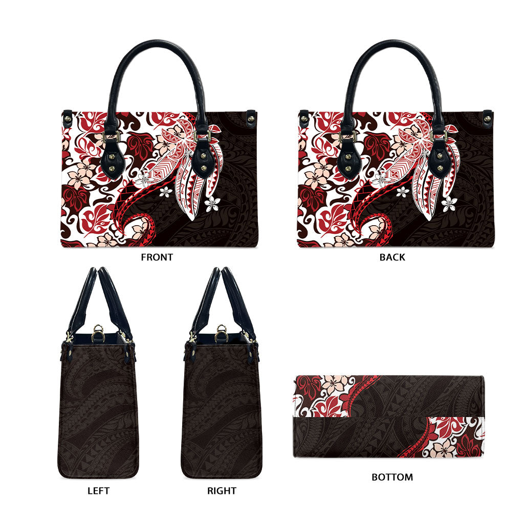 Monstera Plumeria Flowers Red Leather Bag Polynesian Pattern LT01 - Polynesian Pride